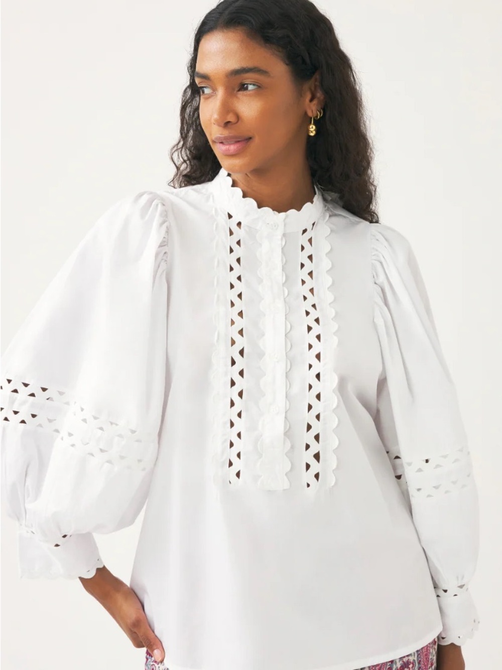 Antik Batik White Eyelet Lace Puff Sleeve Blouse